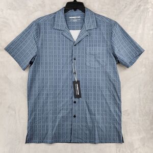 Bearbottom Mens Large Cabana Camp Collar Shirt Dash Blue Polyester‎ Beach Shirt